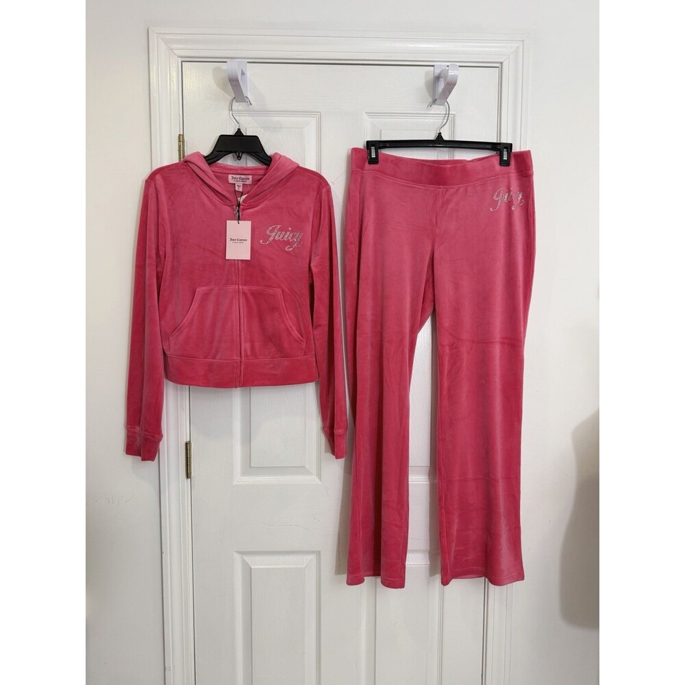 Juicy Couture Velour Tracksuit Set Pink Party Rhinestone Logo NWT Large